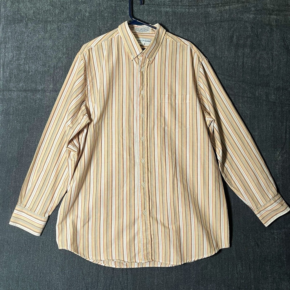 Irvine Park Mens Classic Fit Dress Shirt 17 32/33 Striped Pocket Beige